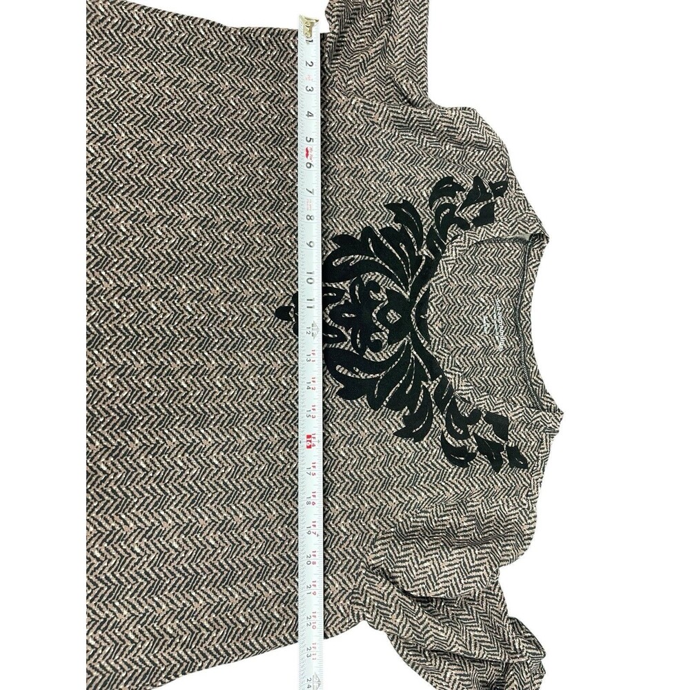 Soft Surroundings 2X Herringbone Print Long Sleeve Top Velvet Embroidered Collar - Picture 10 of 13